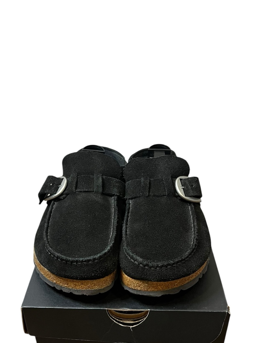 Birkenstock Black Suede Clogs with Buckle